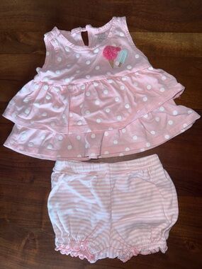 Carter's Pink Polka Dot Ruffle Top & Striped Shorts Set